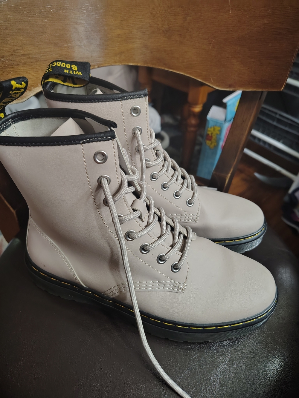Doc Marten Beige Lace-Up Combat Boots